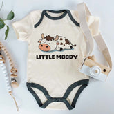 Little Moody baby Clothes Cute Funny Farm Animal Cow Pun Humorous Adorable Unisex Baby Clothing Pregnancy Reveal Comical Humor Outfit Baby Shower Gift
